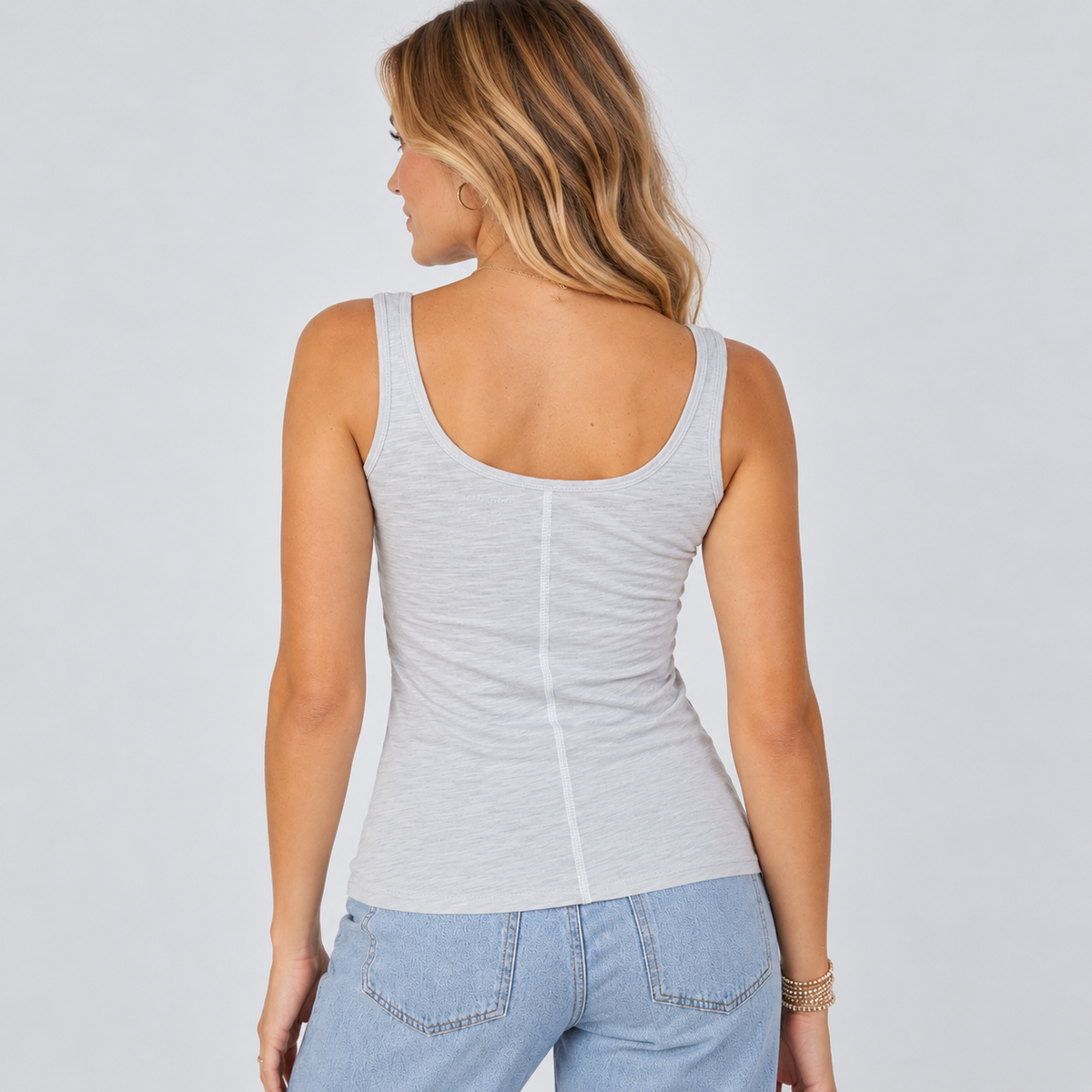 Double Layer Pima Cotton Tank in Light Heathered Gray erin gray
