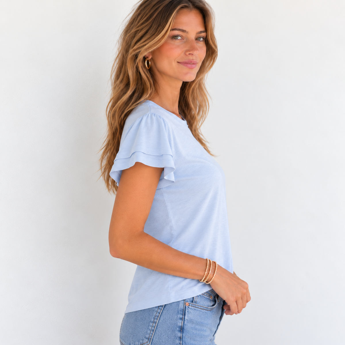 Flutter Tee – Short Sleeve in Arctic Blue erin gray