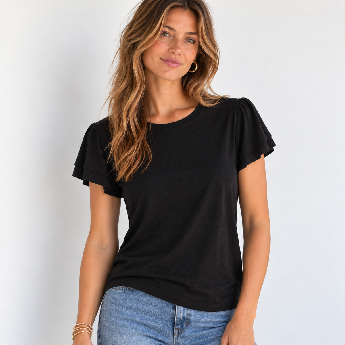 Flutter Tee – Short Sleeve in Black erin gray