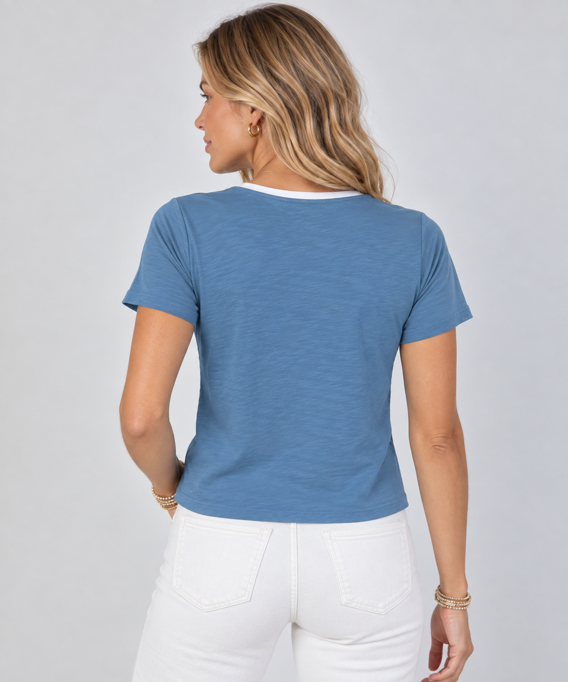 Jackie Petite Tailored V in Cool Slate Blue erin gray