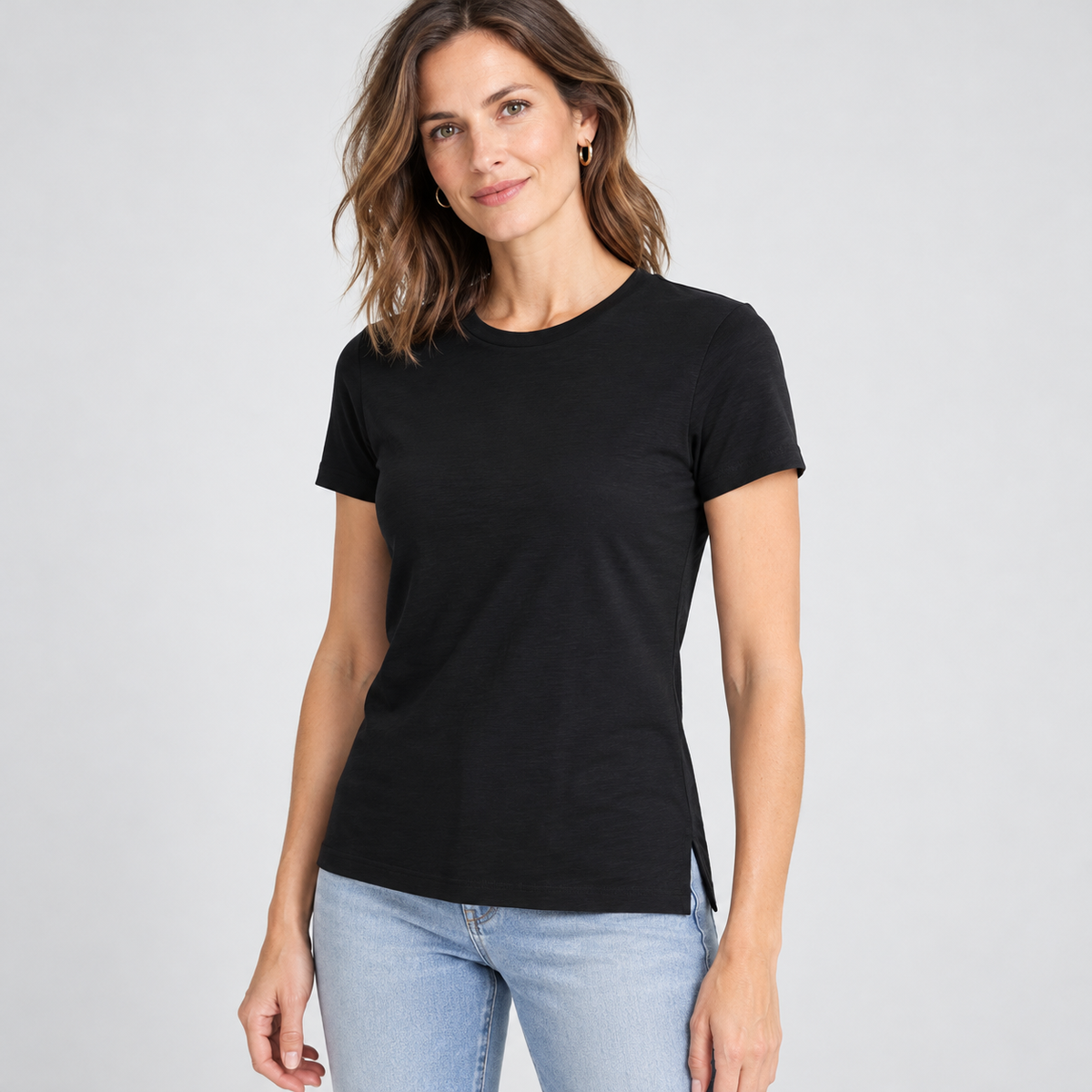 Short Sleeve Jeans Crew in Black Slub erin gray