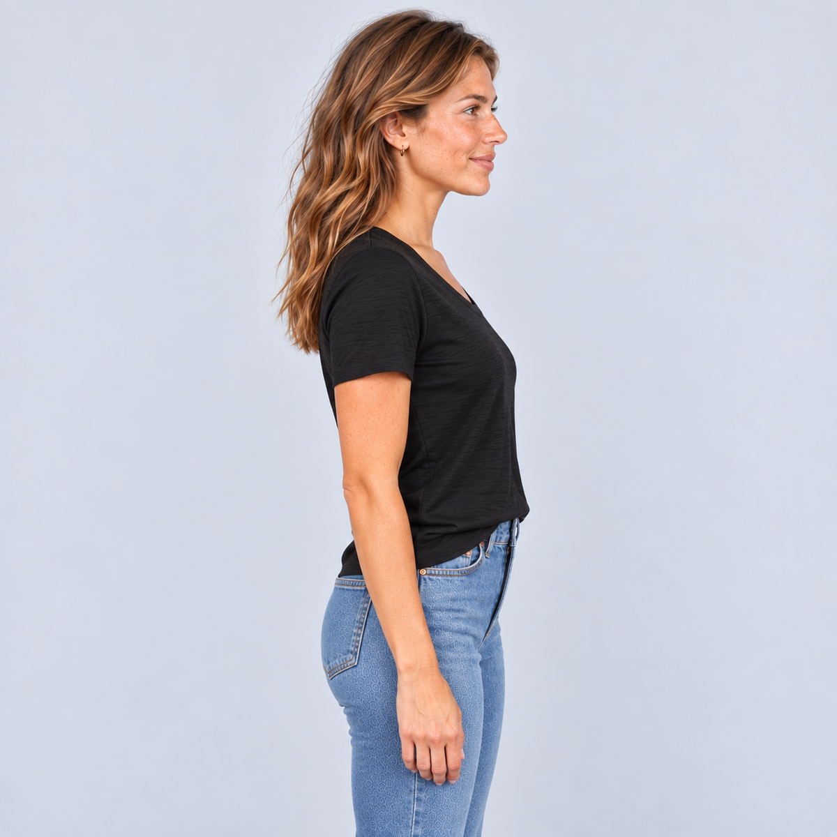 Petite Saturday Short Sleeve Tee in Black erin gray