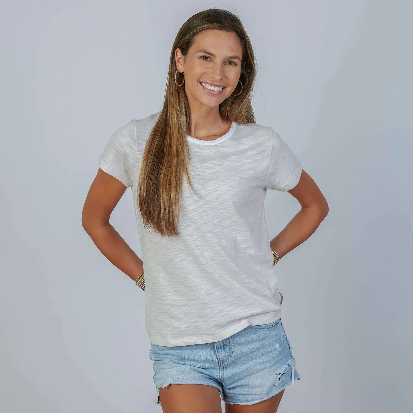 Short sleeve reverse rebel tee by erin gray in light heathered gray, showcasing casual apparel with a relaxed fit and soft fabric.