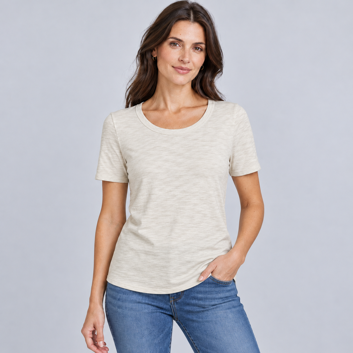 Petite Saturday Short Sleeve Tee in Sand erin gray