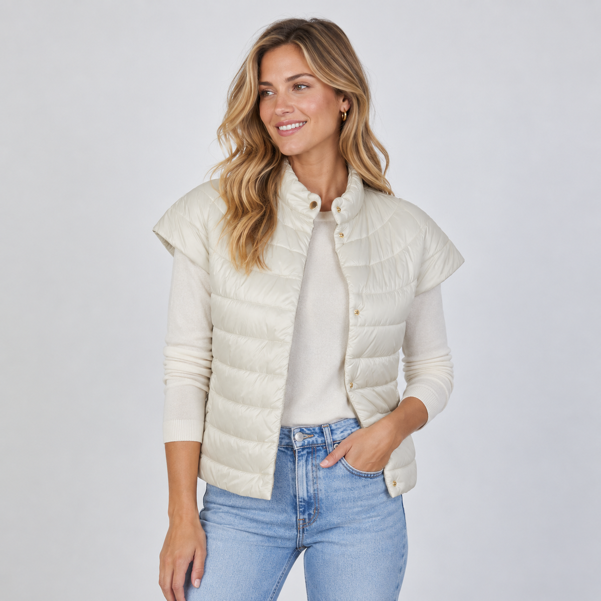 Caroline Cap Sleeve Vest in Champagne erin gray
