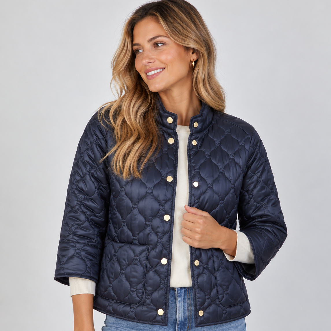 Jacqueline 3/4 Sleeve Jacket in Navy erin gray