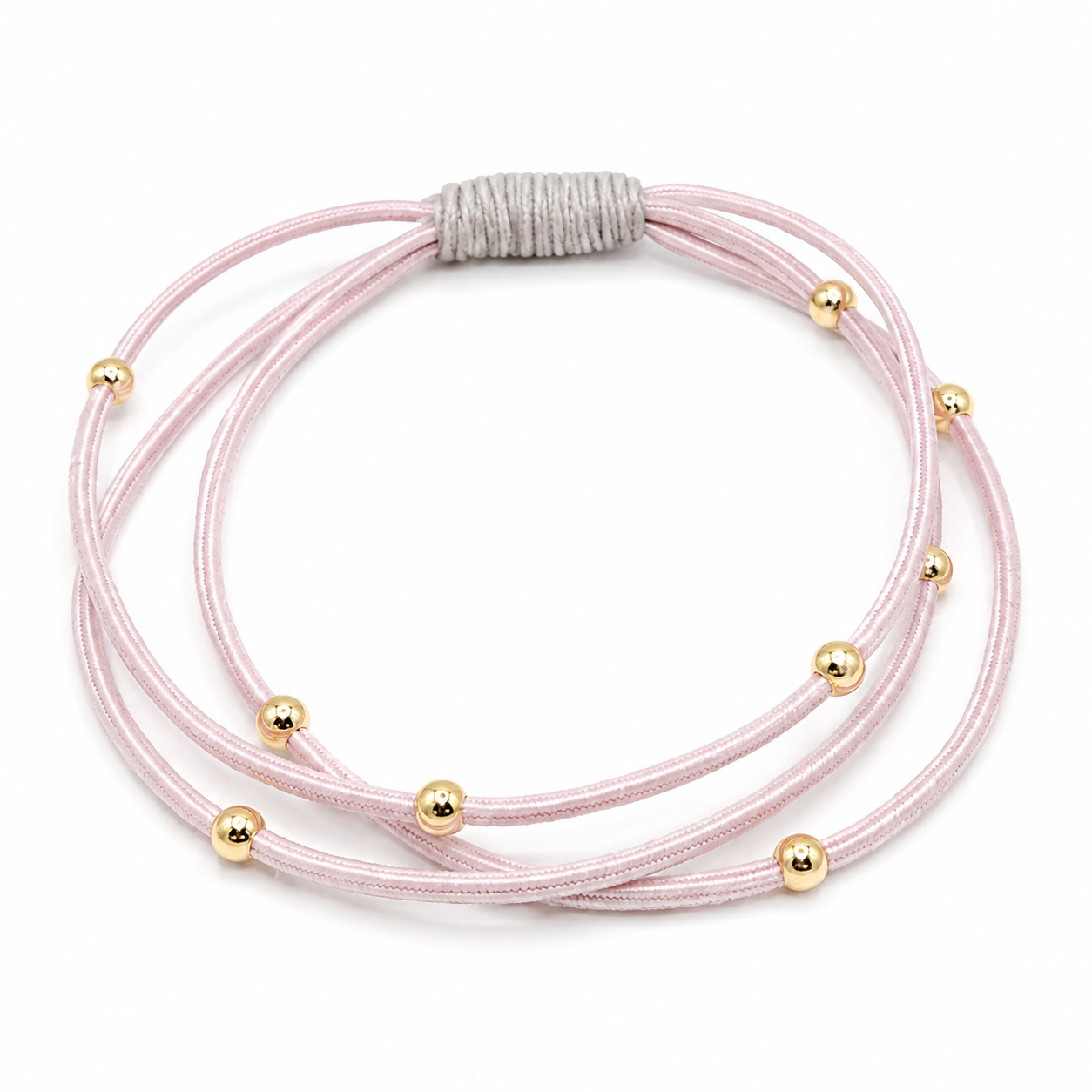 Single Water Pony 3mm Gold Waterproof Hair Band in Pink and Light Gray erin gray