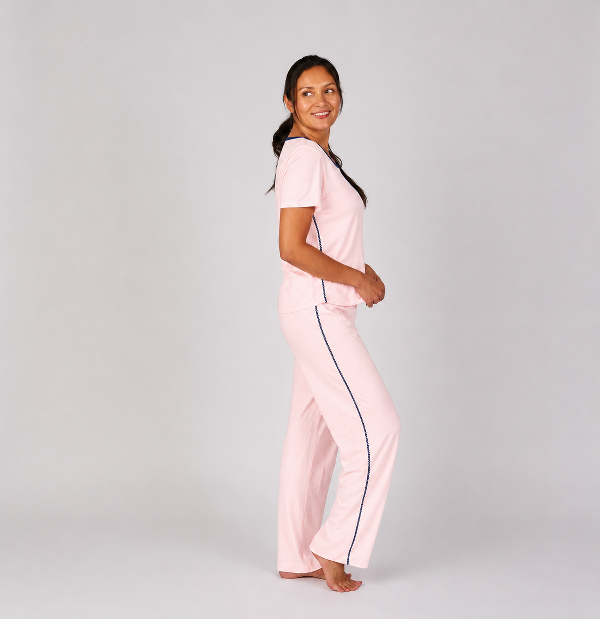 Perfect Cotton Modal Pajama Pants Set in Pink erin gray