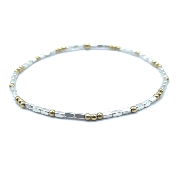 erin gray:2mm Harbor Silver White + Gold Filled Waterproof Bracelet,7"