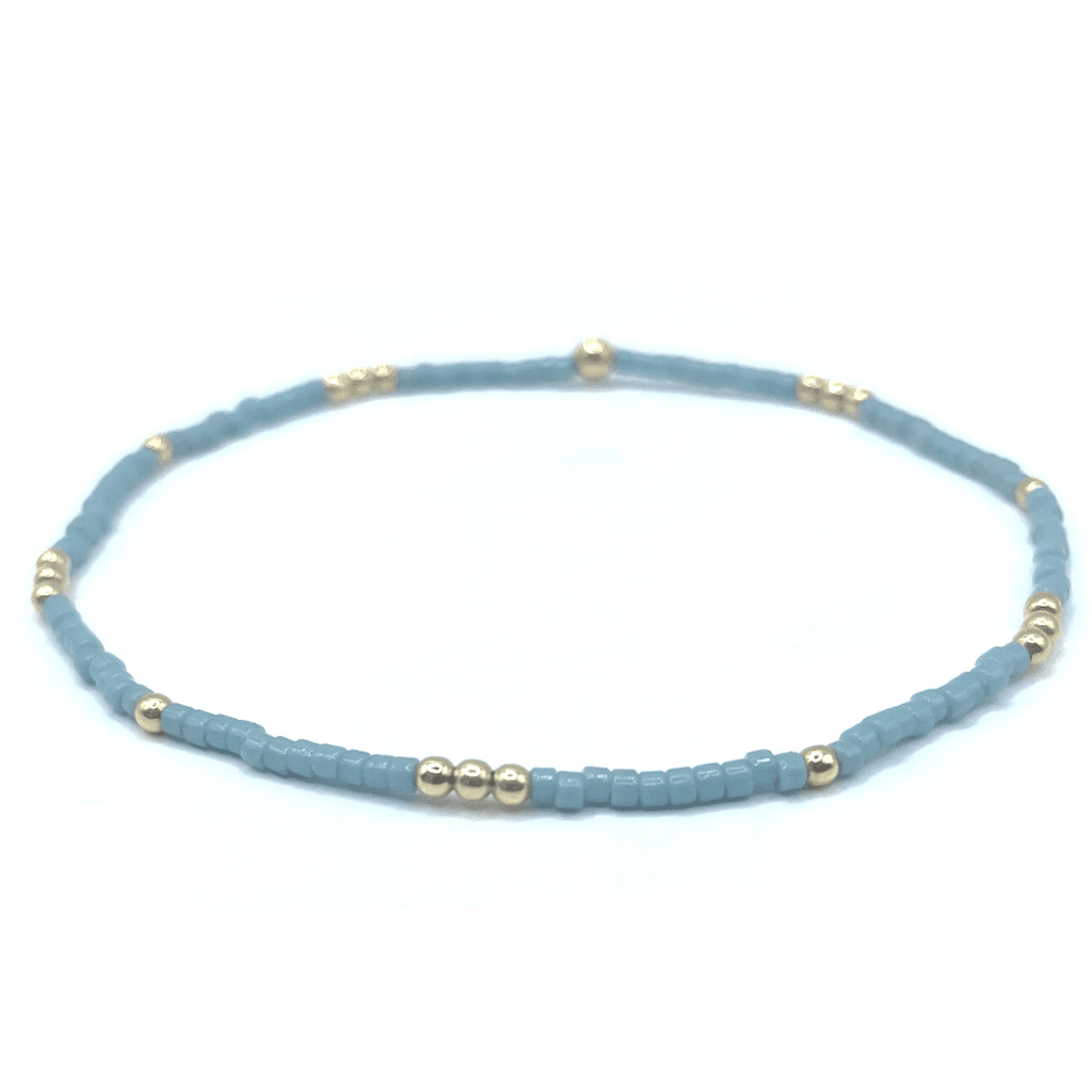 erin gray:2mm Newport PALE TURQUOISE Blue + Gold Filled Waterproof Bracelet,7.0