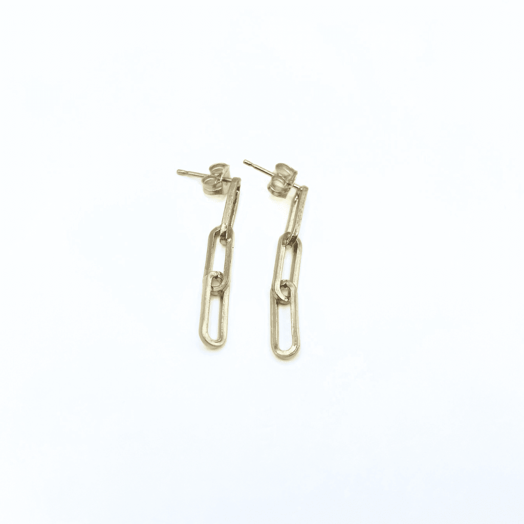 erin gray:3 Link Paperclip Chain Gold-Filled Stud Earrings
