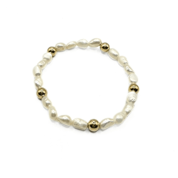 erin gray:Baroque Pearl Statement Bracelet with 6mm 14k Gold-Filled Beads,7"