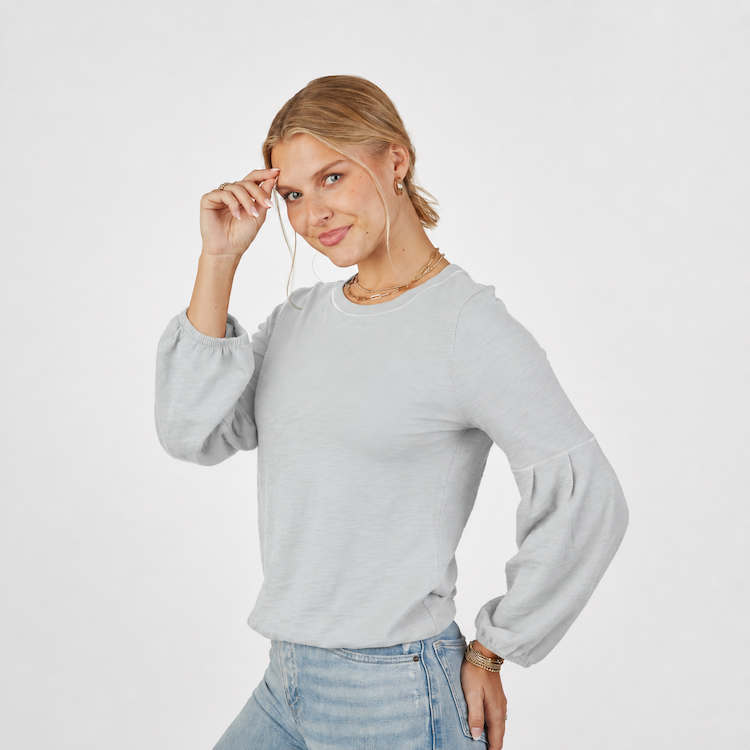 English Popover Top in Oyster - Long Sleeve erin gray