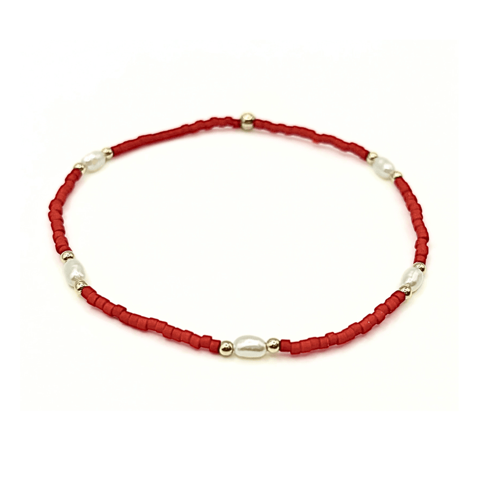 Game Day bracelet – pearl, red, and gold – Erin Gray