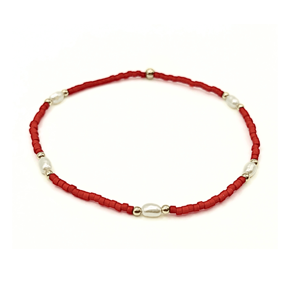 erin gray:Game Day Gold-Filled & Natural Rice Pearls Waterproof Bracelets,Red