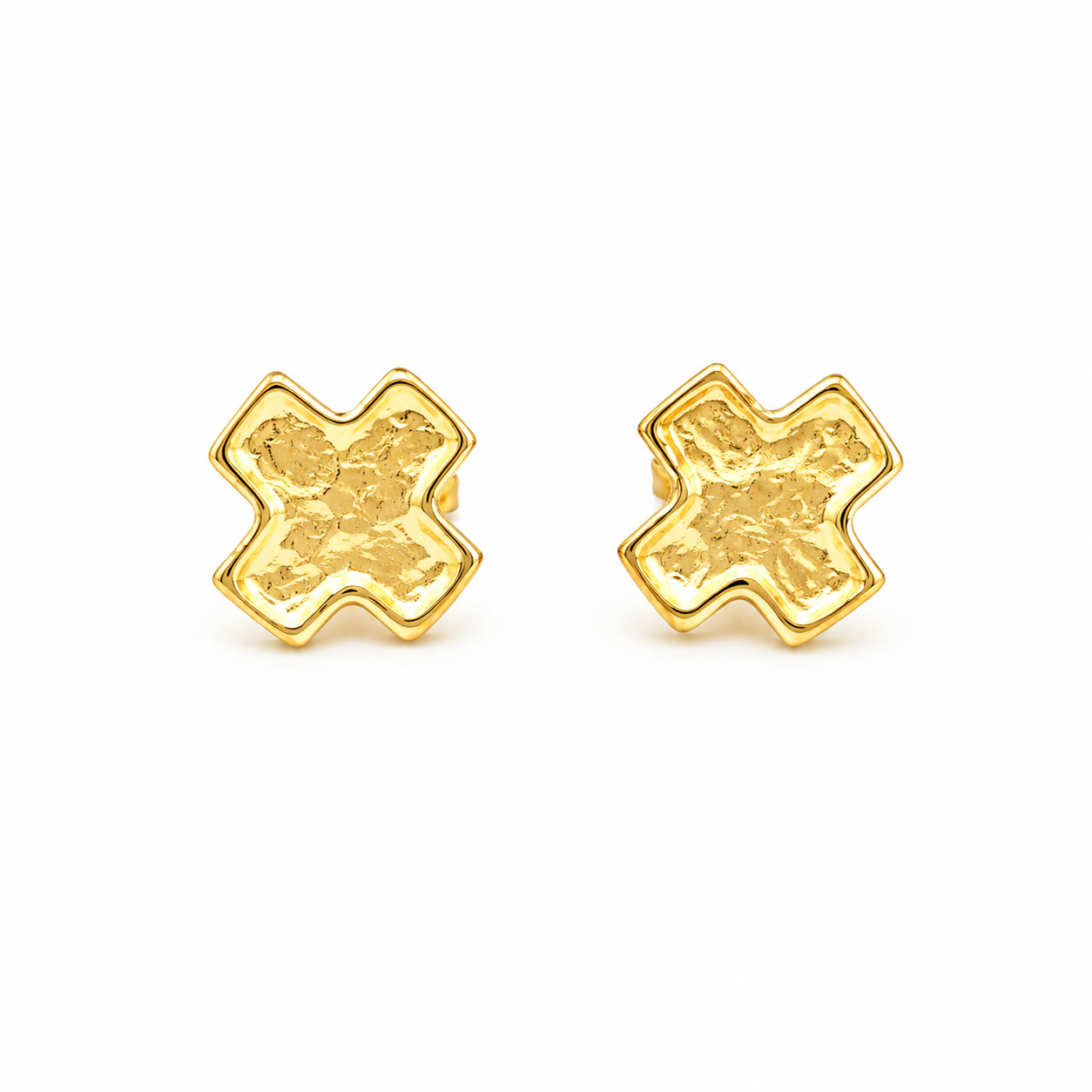 Gold Hammered Cross Stud Earrings erin gray