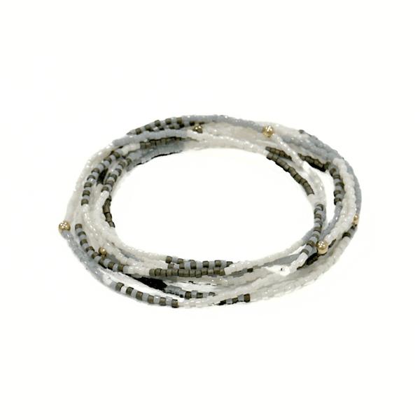 erin gray:Maui Beaded 7 Stack Bracelets with 14k Gold-Filled Beads,Cloud Gray, Cotton & Graphite