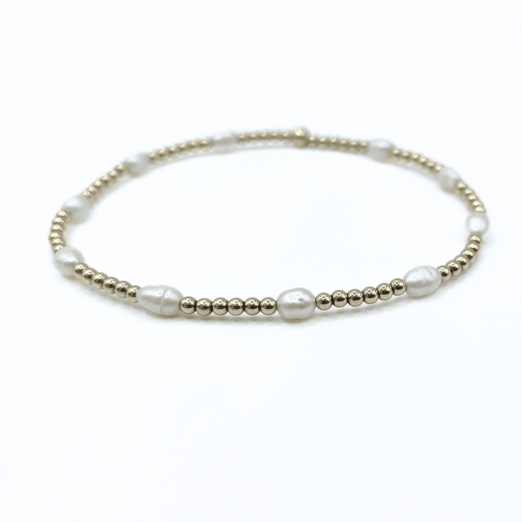 erin gray:Petite Patterned Rice Pearl Bracelet with 14k Gold-Filled Beads