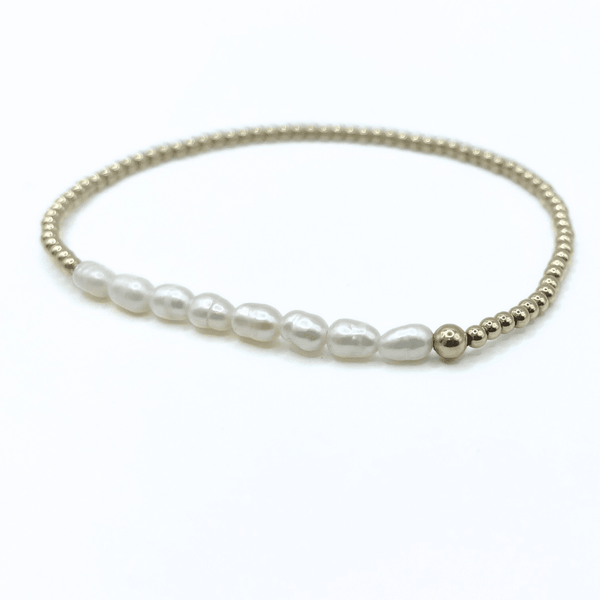 erin gray:Petite Row Rice Pearl Bracelet with 14k Gold-Filled Beads,7"