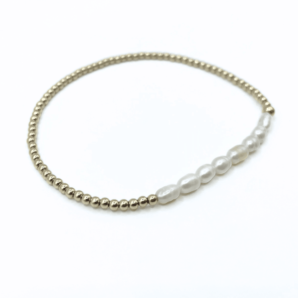 erin gray:Petite Row Rice Pearl Bracelet with 14k Gold-Filled Beads