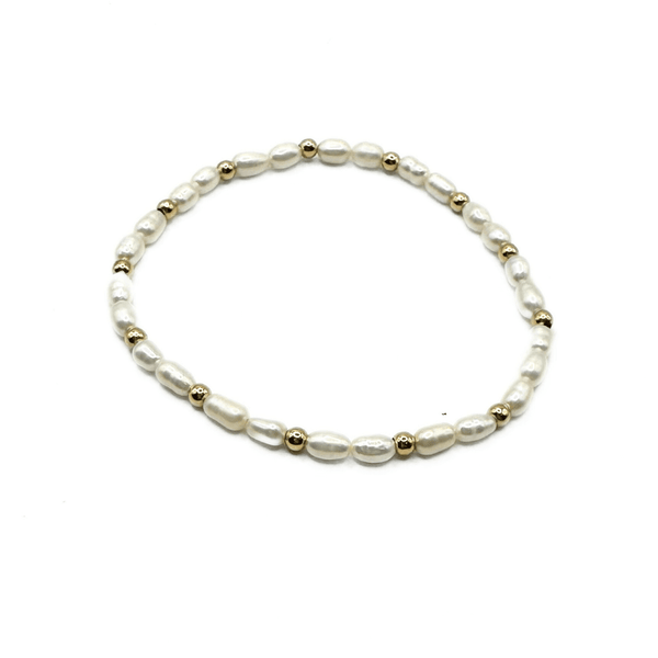 erin gray:Rice Pearl Bracelet with 3mm 14k Gold-Filled Beads,7"
