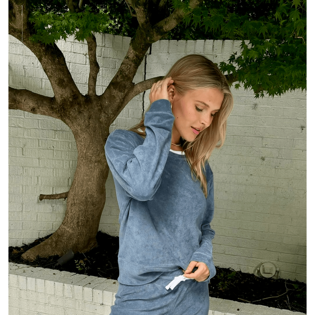 erin gray:Riviera Plush Toweling Pullover in Chambray