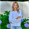 erin gray:Riviera Slub Tee in White with Blue Stitch - Long Sleeve,XS