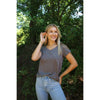 erin gray:Short Sleeve MESSY V Tee in Charcoal,XS