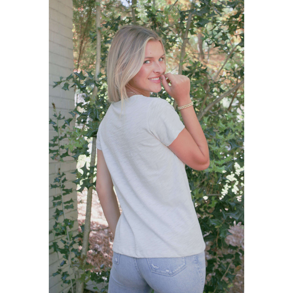 erin gray:Short Sleeve MESSY V Tee in Pale Blue