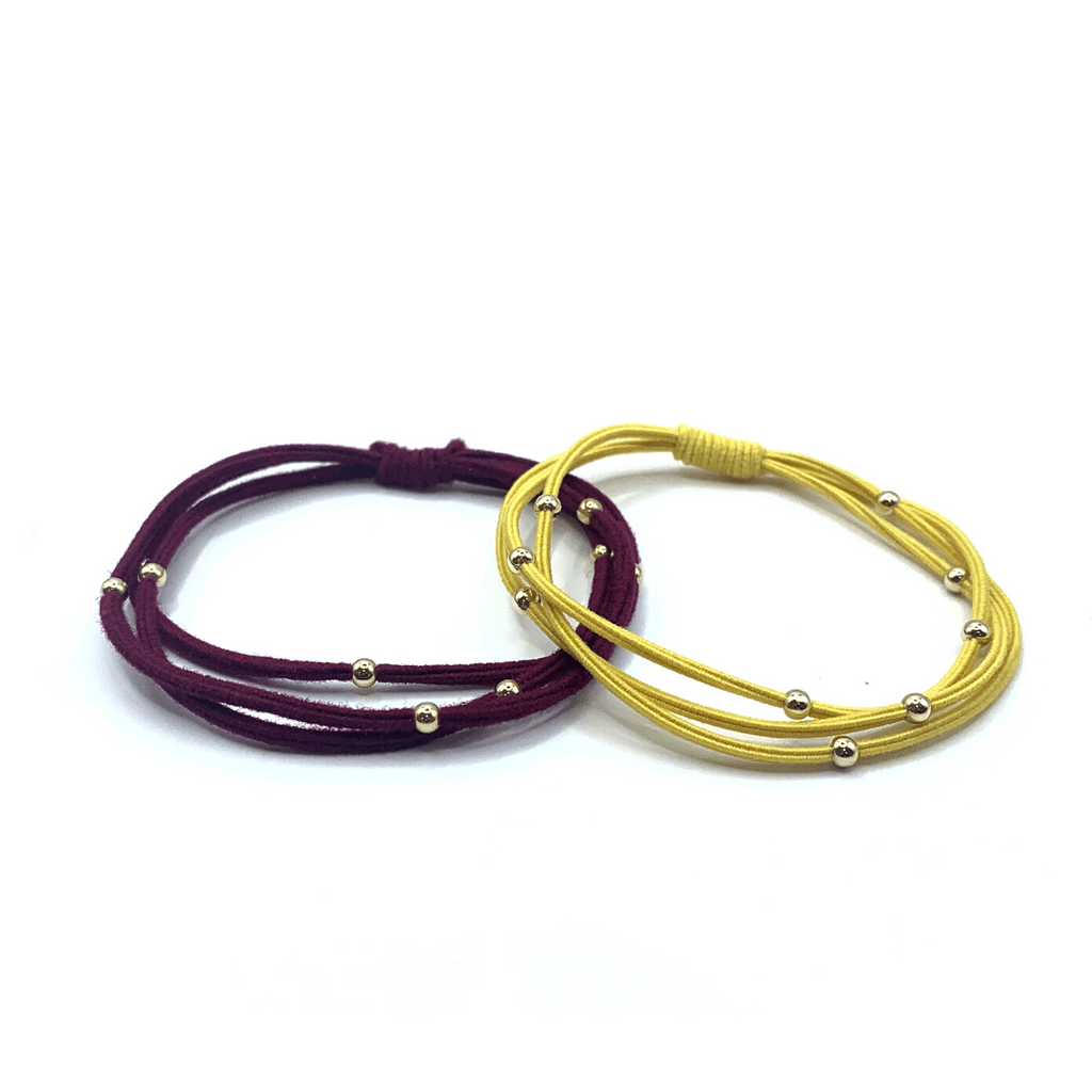 erin gray:3mm Gold Water Pony Waterproof Bracelet Hair Bands in Dark Crimson Red and Gold (#14)