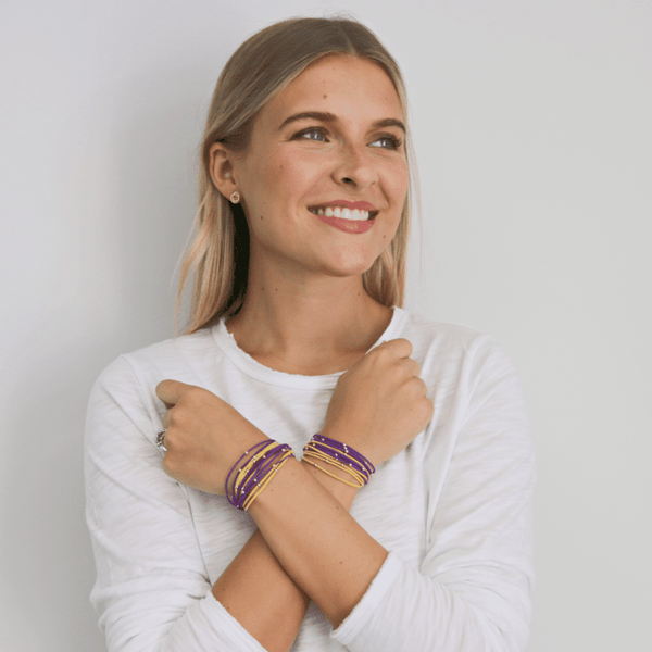 erin gray:3mm Gold Water Pony Waterproof Bracelet Hair Bands in Gold and Purple (#9)