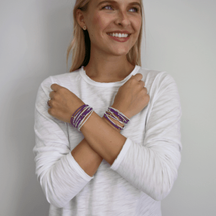 erin gray:3mm Gold Water Pony Waterproof Bracelet Hair Bands in Purple and White (#11)