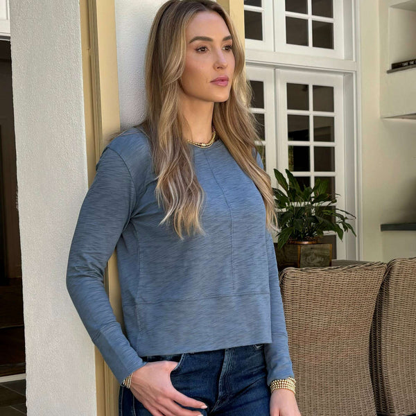 erin gray:Celia Perfect Length Tee in Cool Slate Blue - Long Sleeve,XS