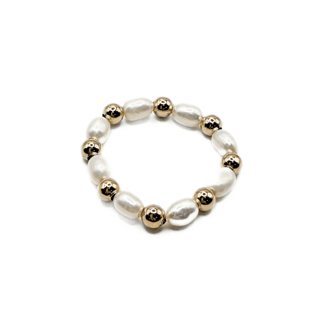 Gold-Filled 3mm Natural Rice Pearl Waterproof Stretch Ring