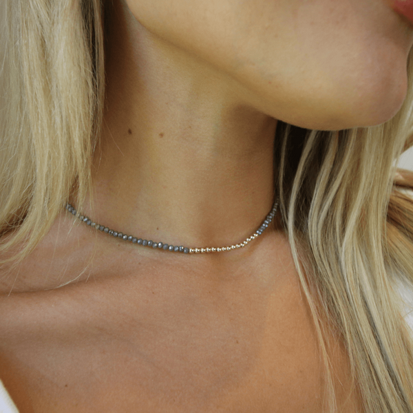 erin gray:Free Spirit Choker in Gray Shimmer with Gold Filled Beads