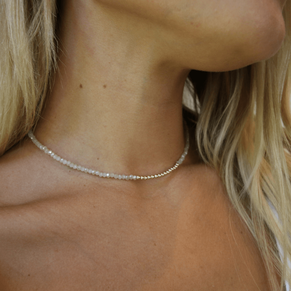 erin gray:Free Spirit Choker in Winter White Shimmer with Gold Filled Beads