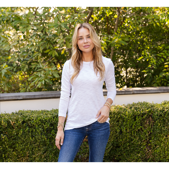 erin gray:Long Sleeve CYA Crew in White Pima Cotton Slub