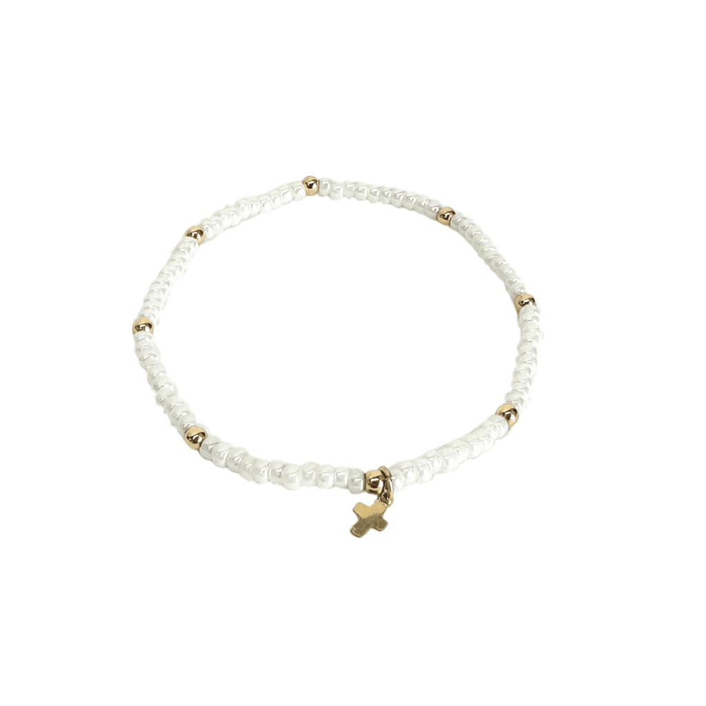 erin gray:Luxe Cross Bracelet in PEARL WHITE