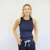 erin gray:Luxe Elevated Ribbed High Neck Tank in Navy