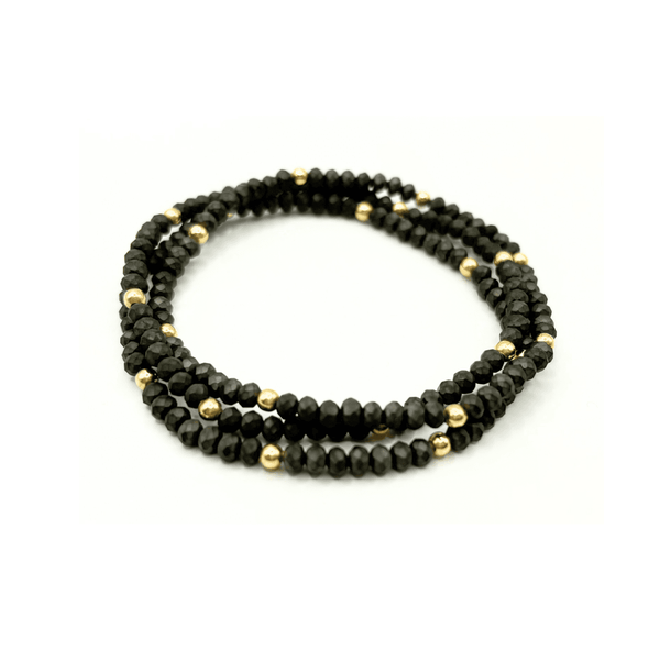 erin gray:OG Classic Bracelet Stack in Matte Charcoal Brown + Gold Filled