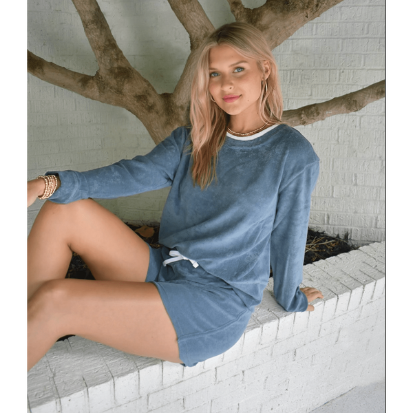 erin gray:Riviera Plush Toweling Shorts in Cobalt Blue