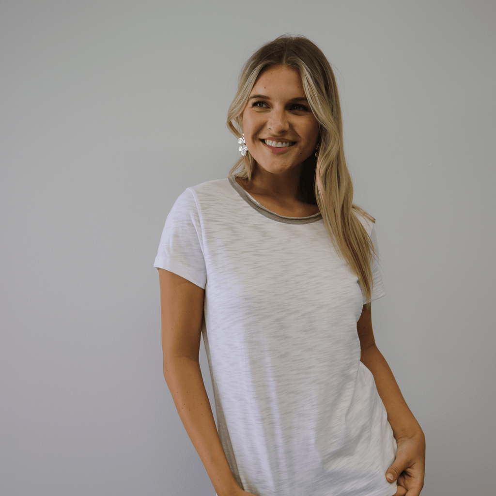 erin gray:Short Sleeve Rebel Tee in White with Sage
