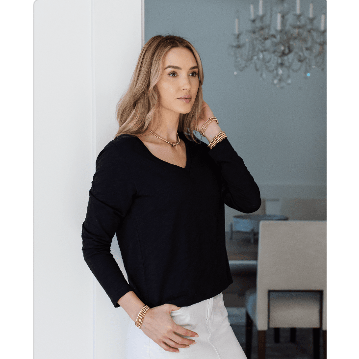 erin gray:Vintage Low-Key V in Black - Long Sleeve