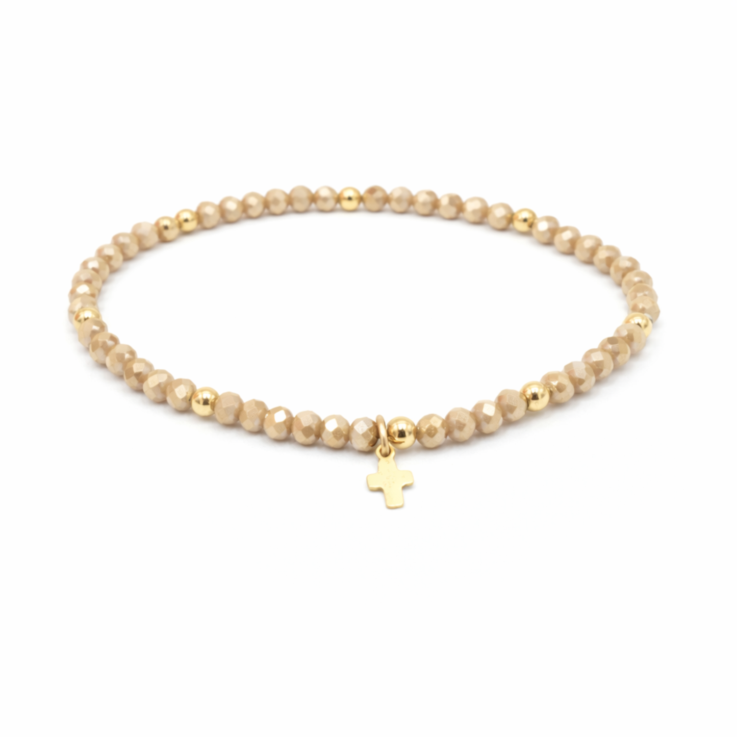 Beaded bracelet with a gold cross charm 
