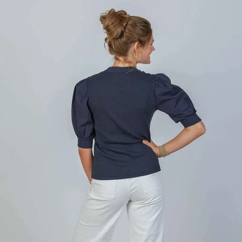 Margot Puff Sleeve V in Navy | erin gray