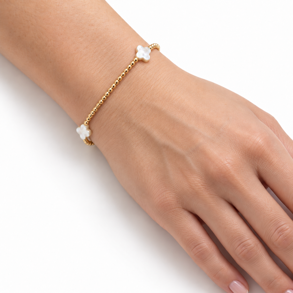 The Lucky Clover Bracelet in White Mother of Pearl erin gray