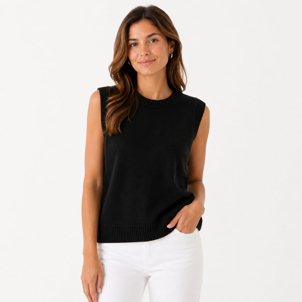 Cashmere Vest Sweater in Black erin gray