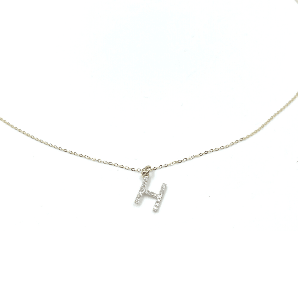 erin gray:14k Gold and Diamond Initial Necklace,H / 16 inch
