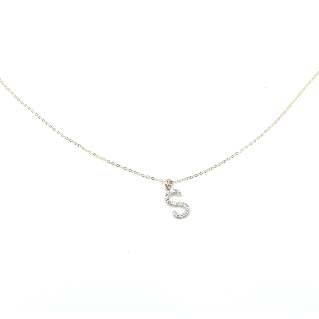 erin gray:14k Gold and Diamond Initial Necklace,S / 16 inch