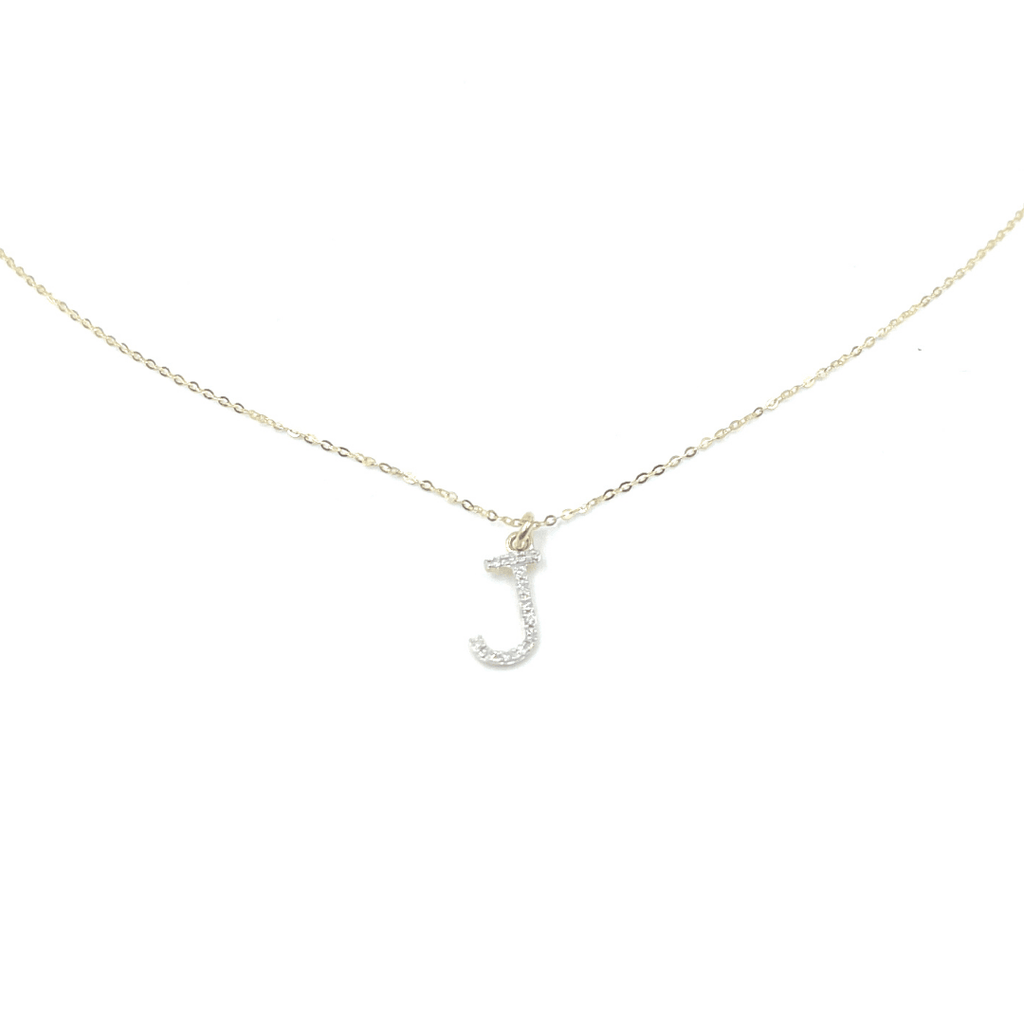 erin gray:14k Gold and Diamond Initial Necklace,J / 16 inch